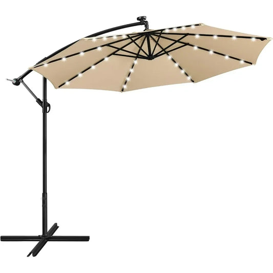 10ft solar cantilever patio umbrella with 32 LED lights and cross base