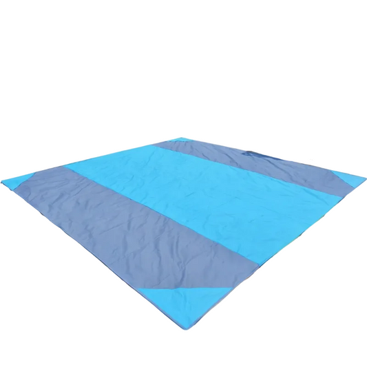 Extra large waterproof sand-free beach mat with integrated carry pouch