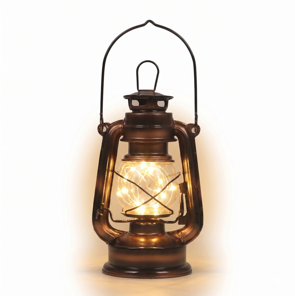 Vintage LED hurricane lantern lamp with warm glowing light