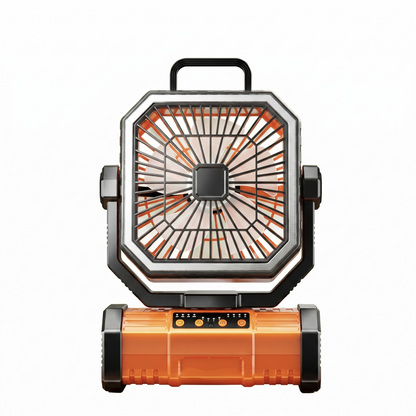 Rechargeable hanging camping fan with LED light and 360 degree rotation