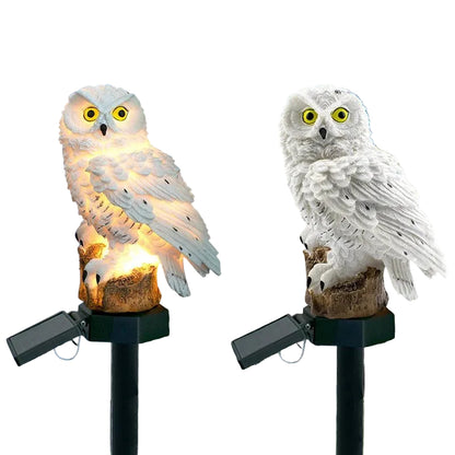 Solar LED owl garden sculpture light in hand-painted resin